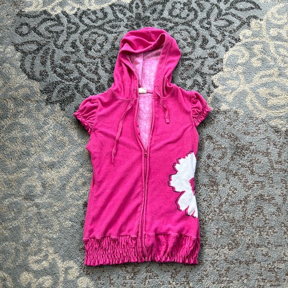 Blu Chic Y2K Terry Cloth Ruched Zip Up Hoodie Pink Small - Picture 1 of 8